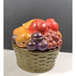 Ceramic Fruit Basket Bowl Lid Decorative Centerpiece Rustic Table Country VTG